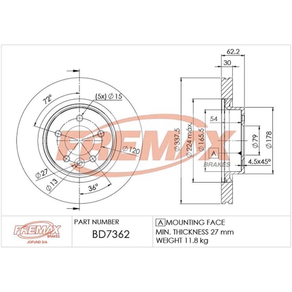 Disco Freio Dianteiro Land Rover Discovery Range Rover Sport Vogue Fremax Bd7362