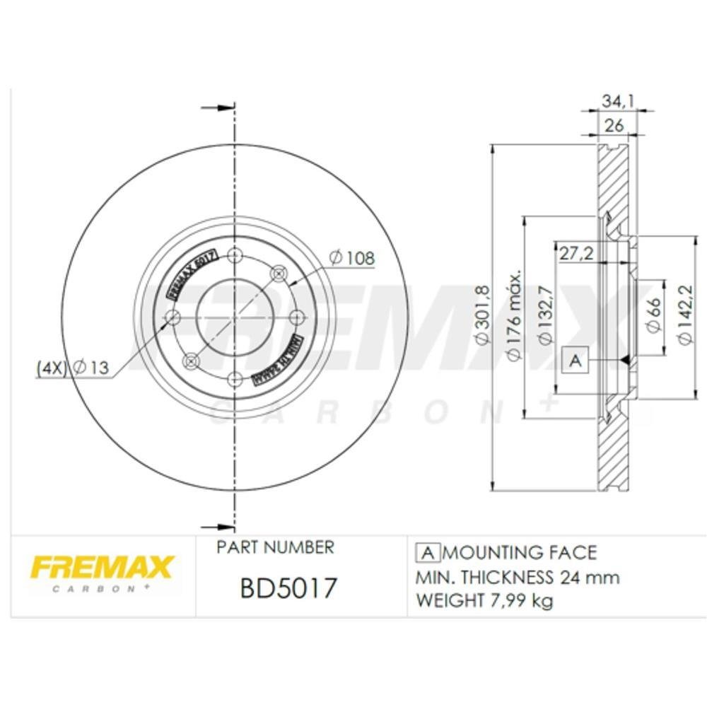 Disco Freio Dianteiro C4 Ds4 Ds5 208 3008 308 408 Fremax Bd5017