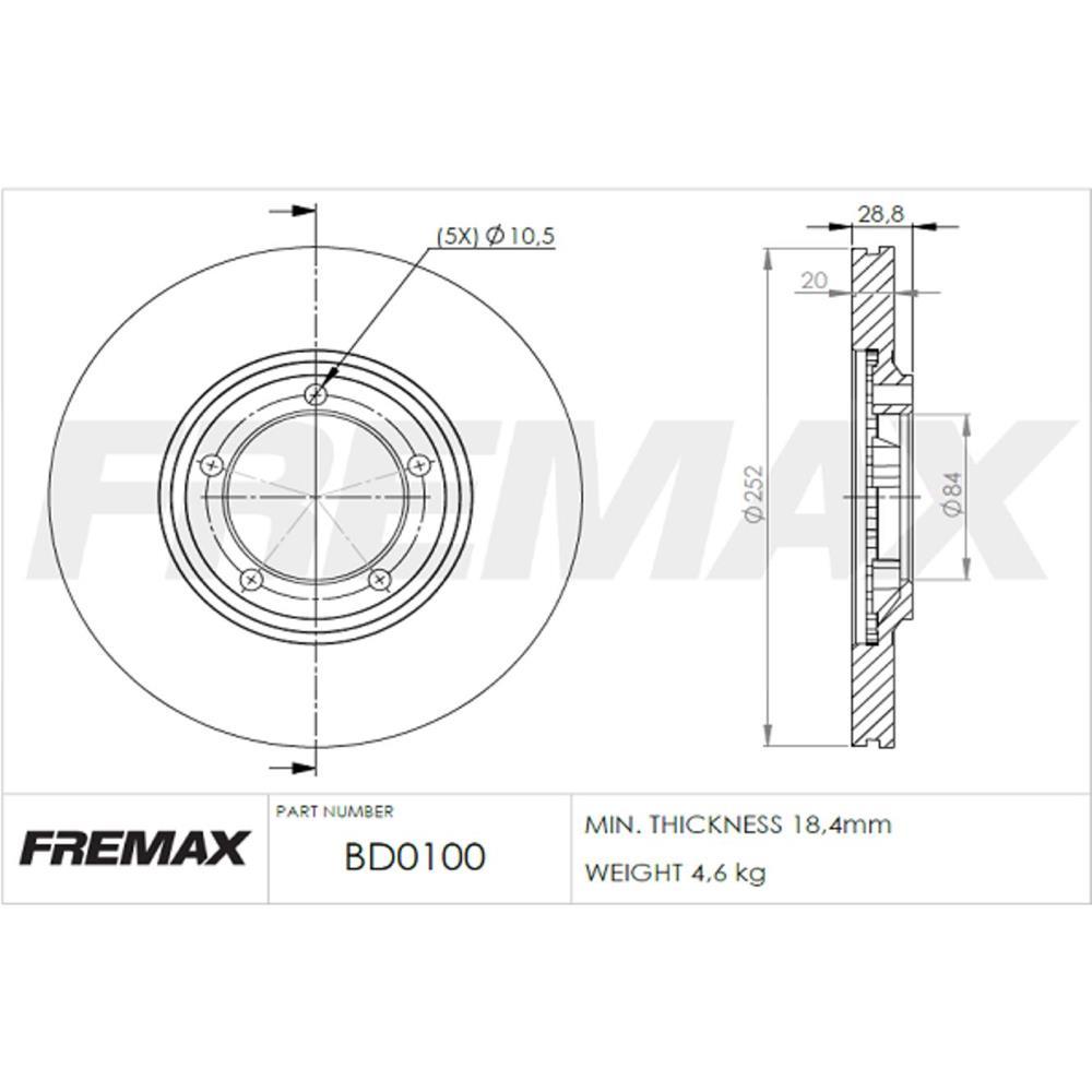 Disco De Freio Diant Hyundai H100 1994/2004 Fremax Bd0100