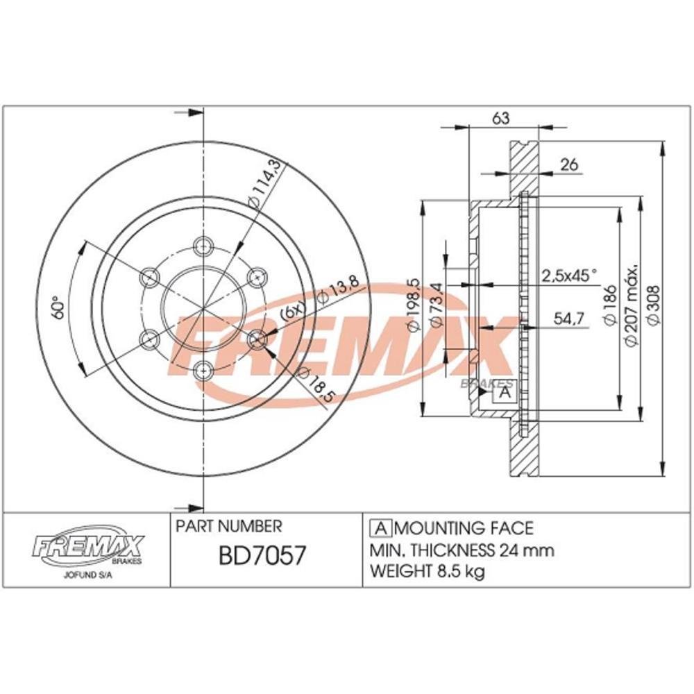 Disco De Freio Dianteiro Dodge Dakota 2.5 3.9 5.2 5.9 Fremax Bd7057