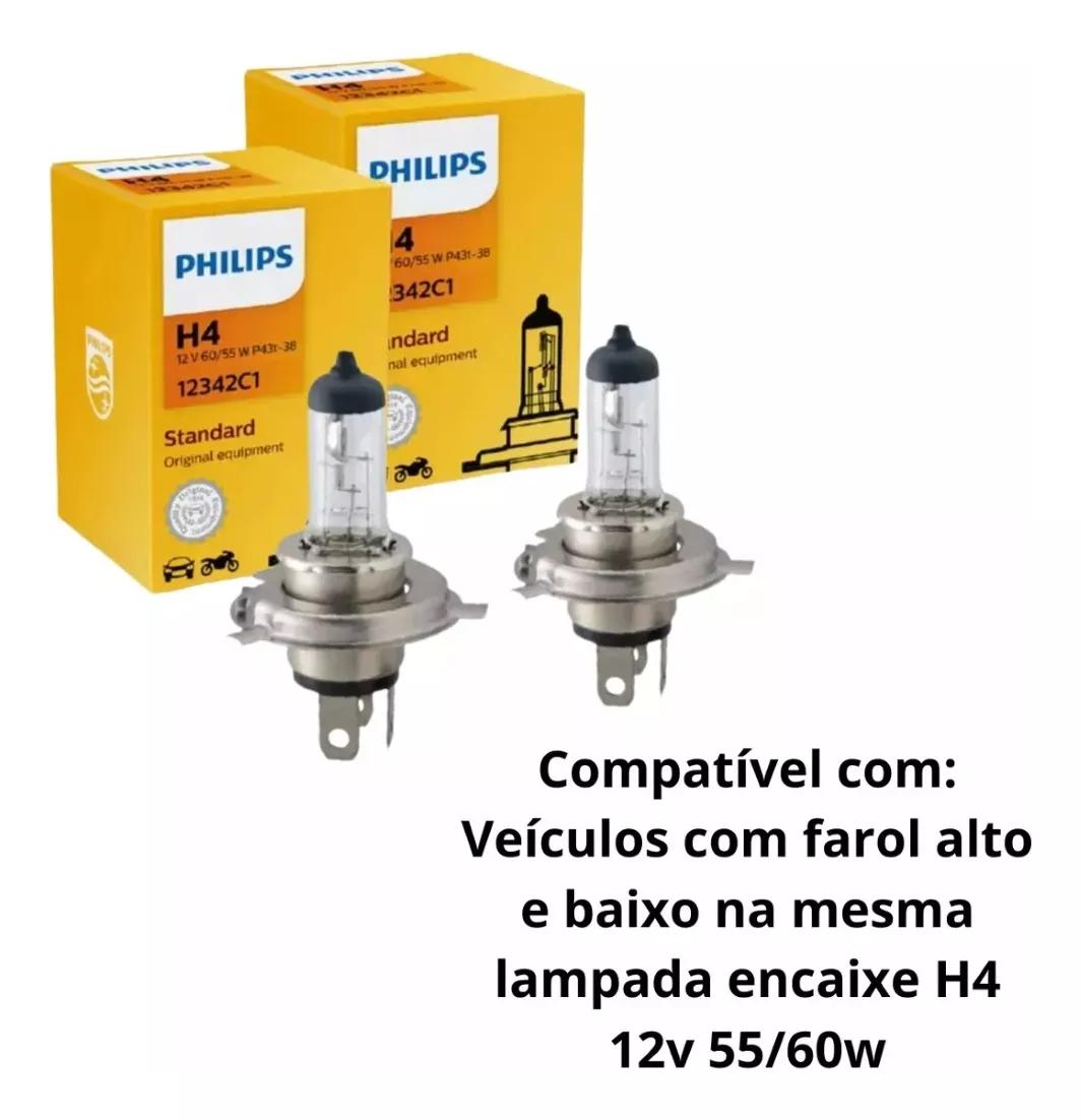 Par Lampadas Farol Baixo E Alto H4 Philips Halogena 12V Philips 12342