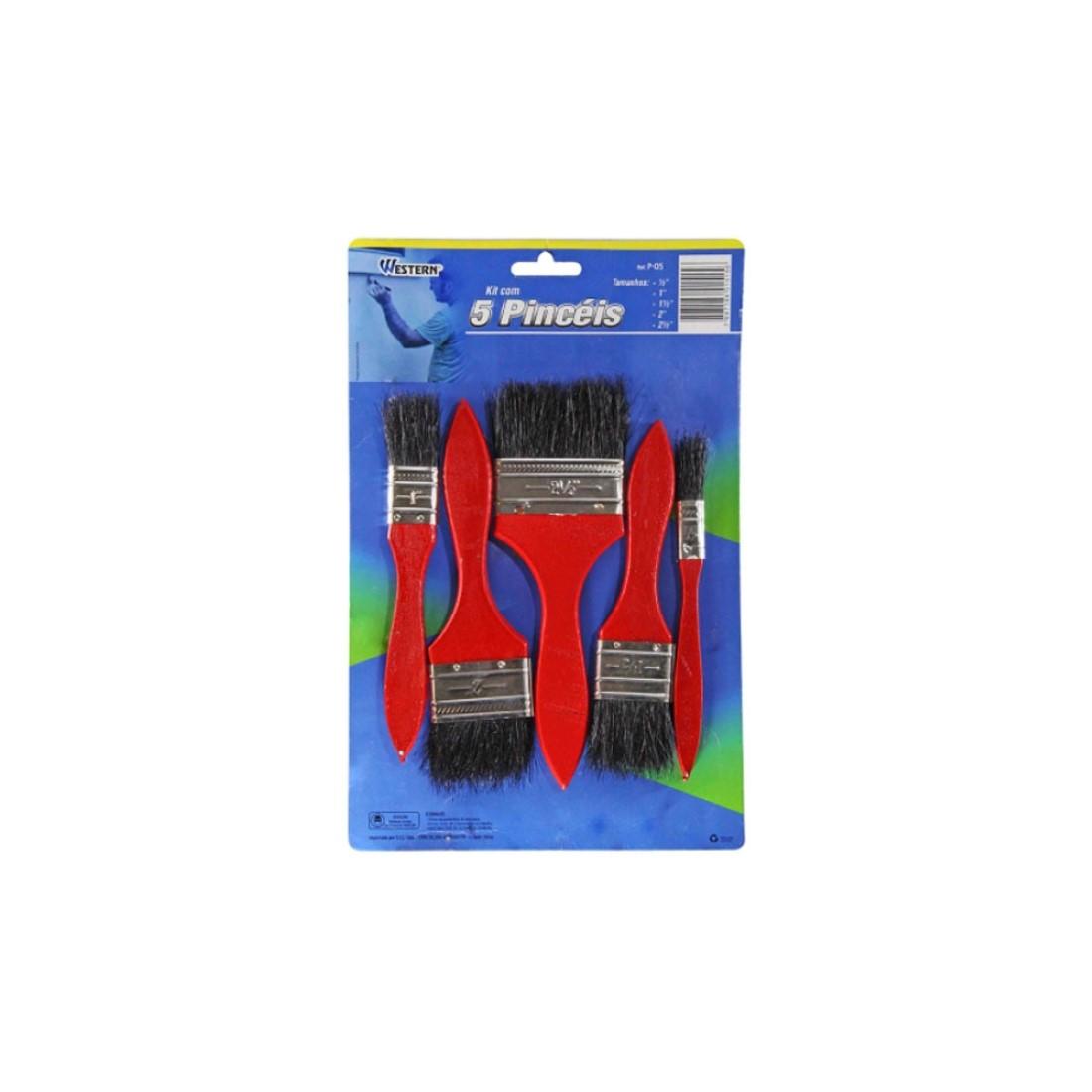 Kit Pincel Pintura 5 Pecas Cabo Vermelho Western P05