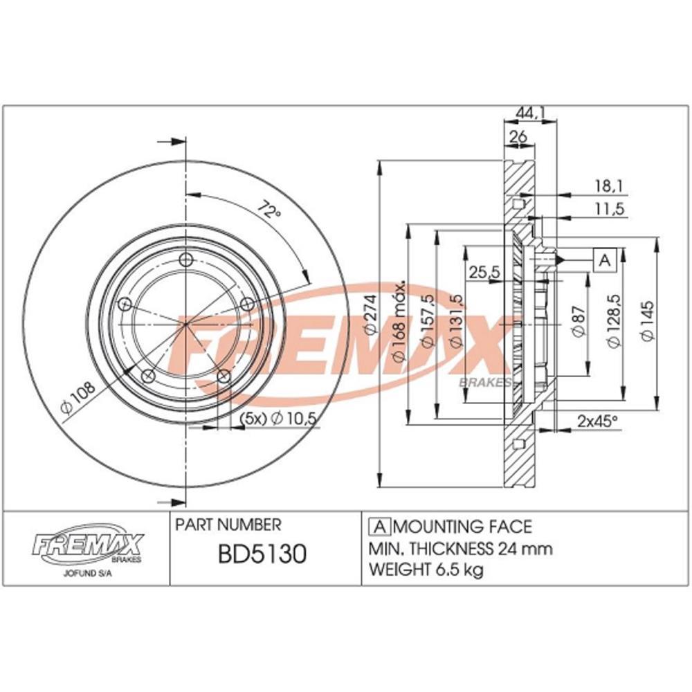 Disco De Freio Diant Hyundai H1 Hr Fremax Bd5130