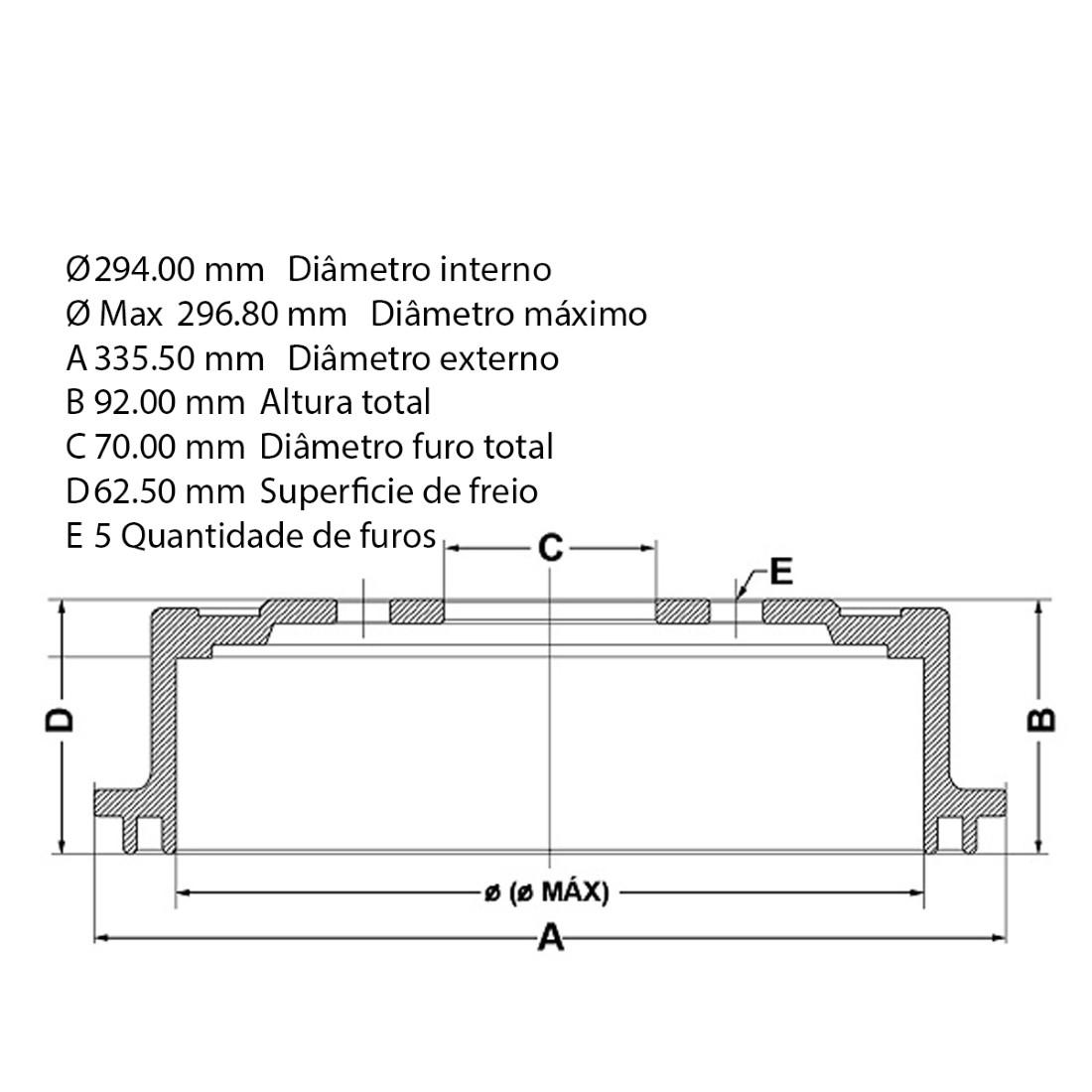 Tambor Freio Traseiro Fiat Toro 2016 Fremax Bd3623