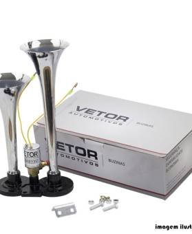 Buzina Ar 2 Cornetas Cromadas Vetor Vt043