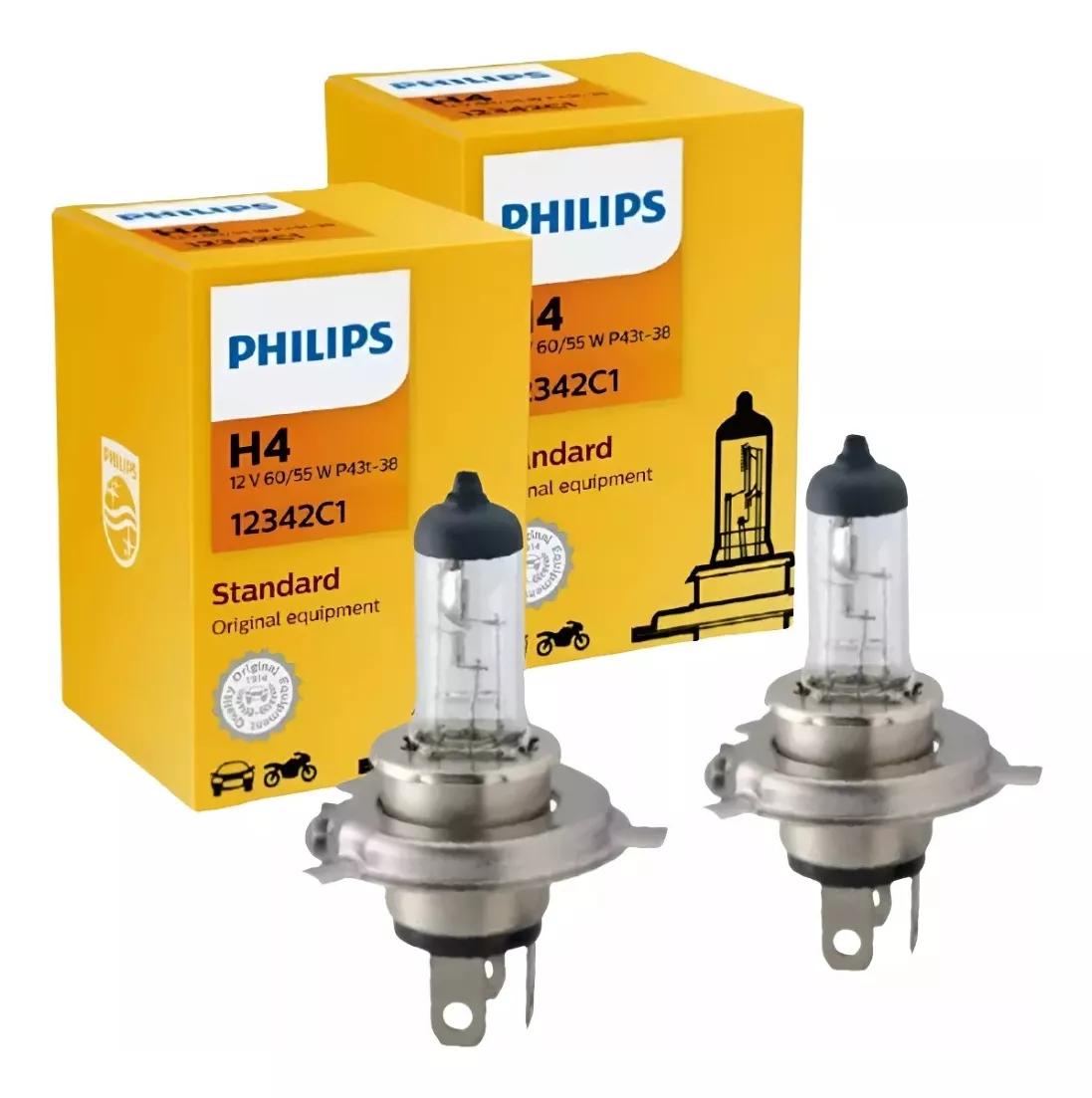Par Lampadas Farol Baixo E Alto H4 Philips Halogena 12V Philips 12342