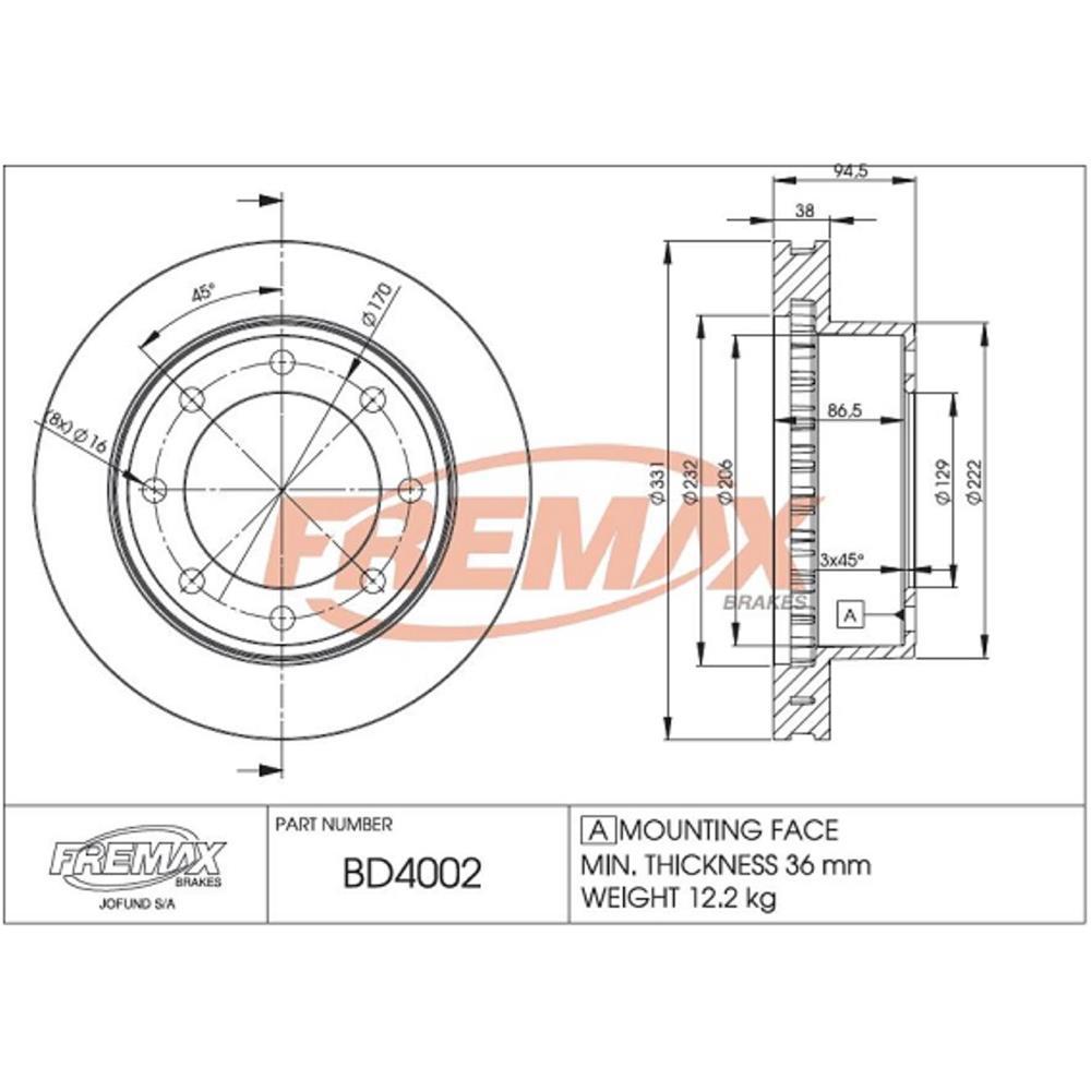 Disco De Freio Dianteiro Ford F4000 1998/ Fremax Bd4002