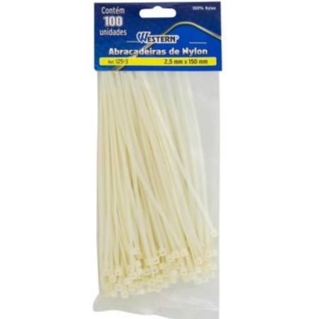 Abracadeiras Brancas Nylon 2,5X150 100 Unidades Western 1253