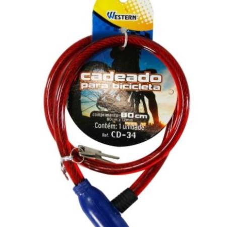 Cadeado Bike Flexivel 80Cm Com Duas Chaves Western Cd-34