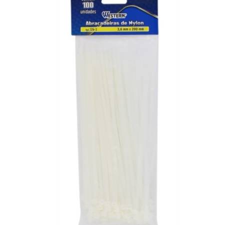 Abracadeiras De Nylon Branco 3,6X200Mm 100 Unid Western 1263