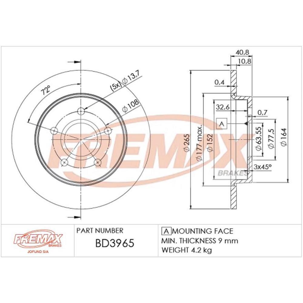 Disco De Freio Traseiro Ford Focus Volvo S40 Fremax Bd3965