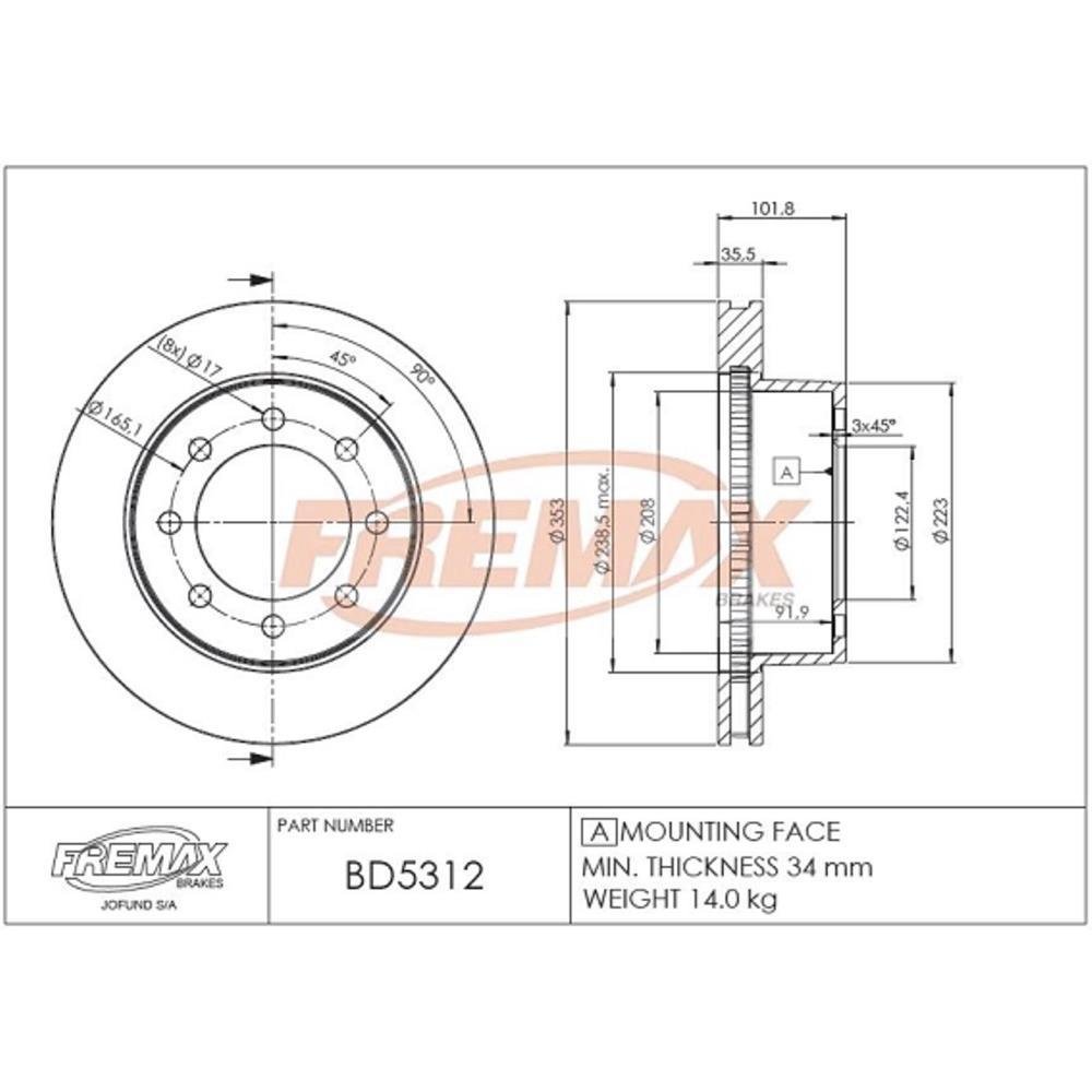 Disco De Freio Dianteiro Dodge Ram 2500 Fremax Bd5312