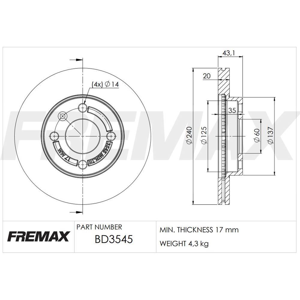 Disco Freio Dianteiro Onix Cobalt Prisma Joy Fremax Bd3545