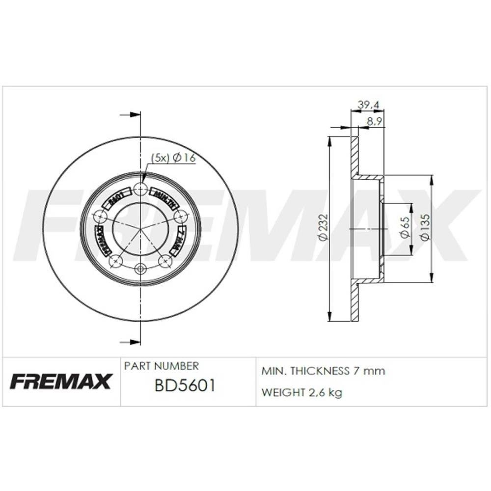 Disco De Freio Tras Audi A1 A3 Vw Golf Polo Fremax Bd5601