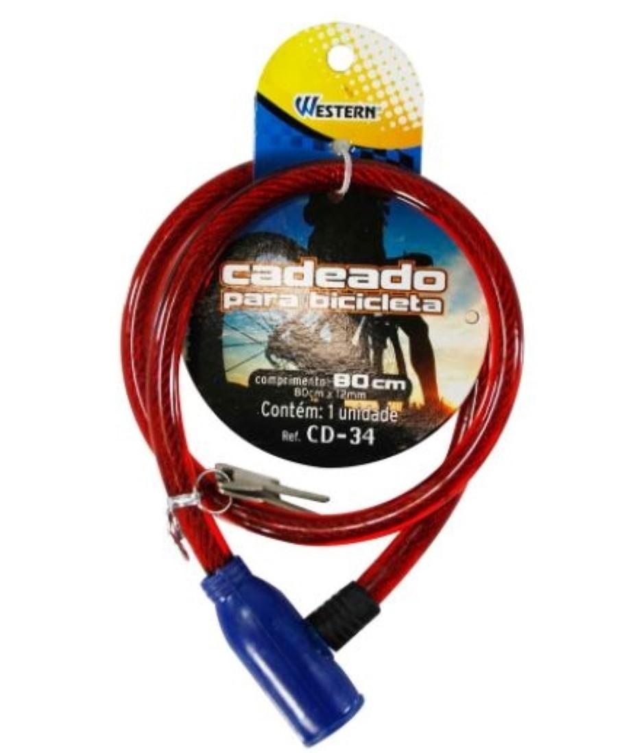 Cadeado Bike Flexivel 80Cm Com Duas Chaves Western Cd-34