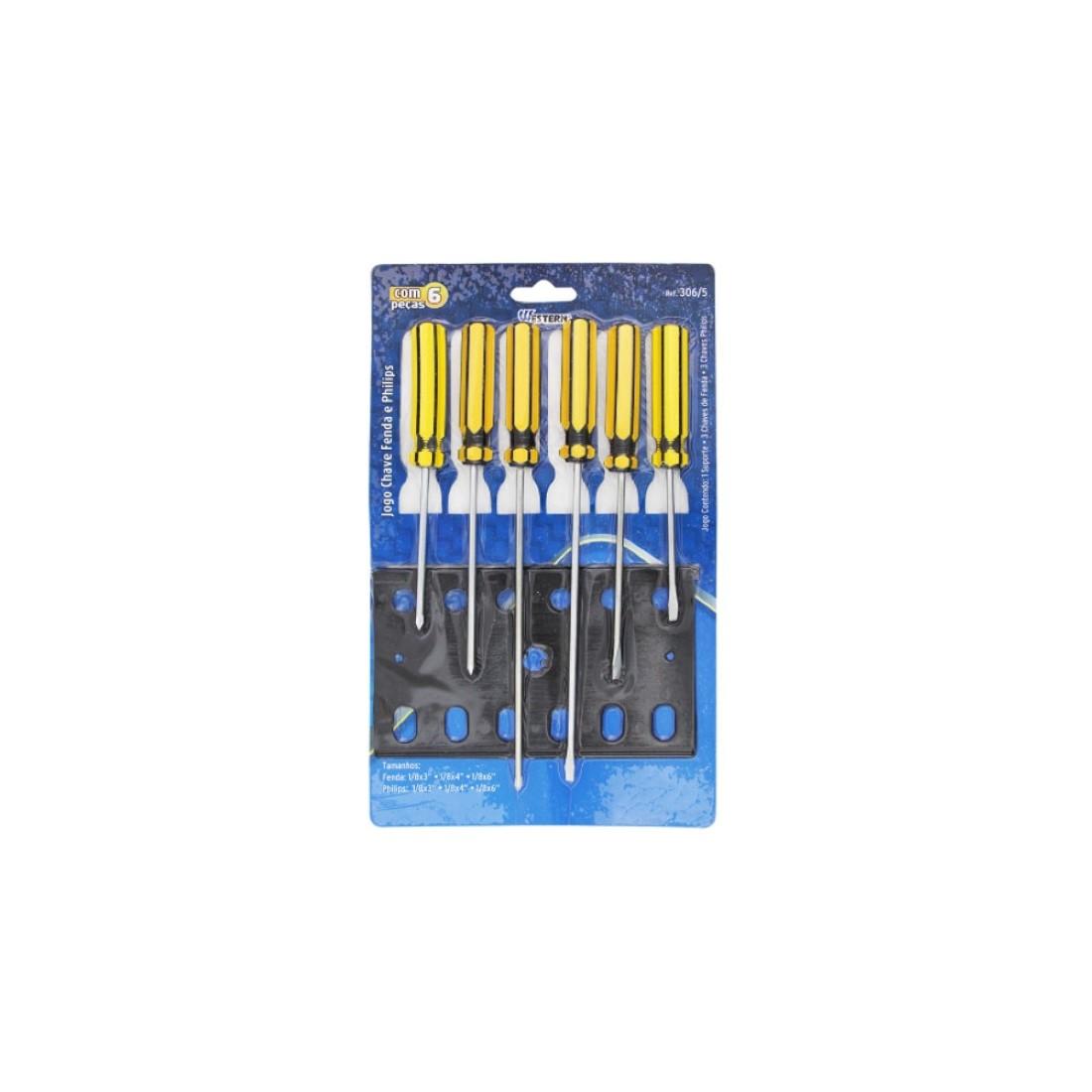Jogo 3 Chave De Fenda E 3 Philips Amarelo Preto Western 3065