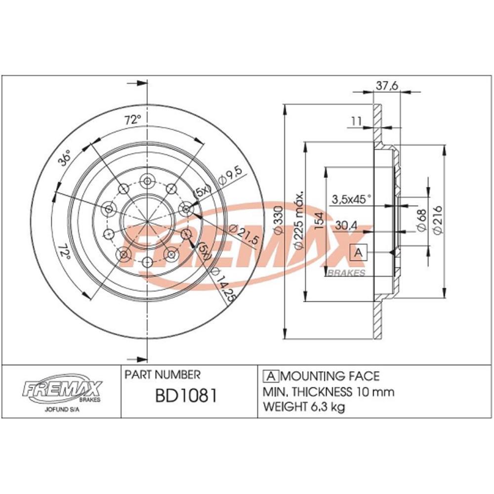 Disco De Freio Traseiro Ford Edge Fremax Bd1081