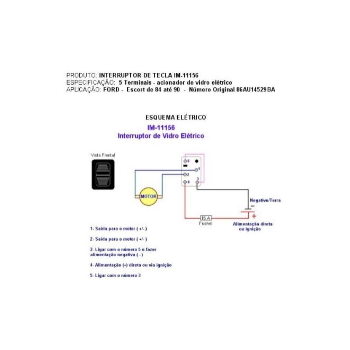 Interruptor Vidro Elétrico Escort 1984/1990 Marilia Im11156