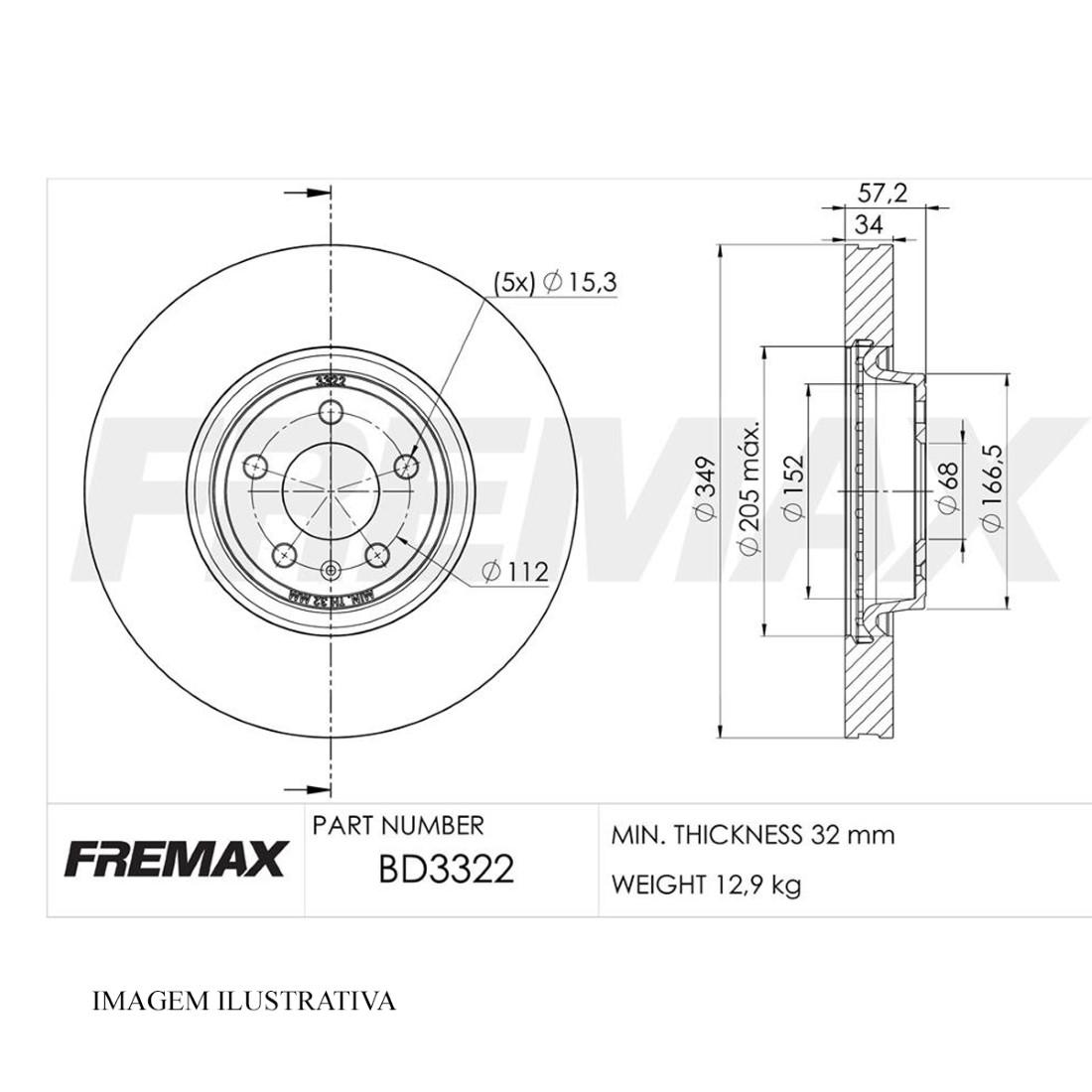 Disco Freio Dianteiro Audi A6 Q5 Q7 20/22 Fremax Bd3322