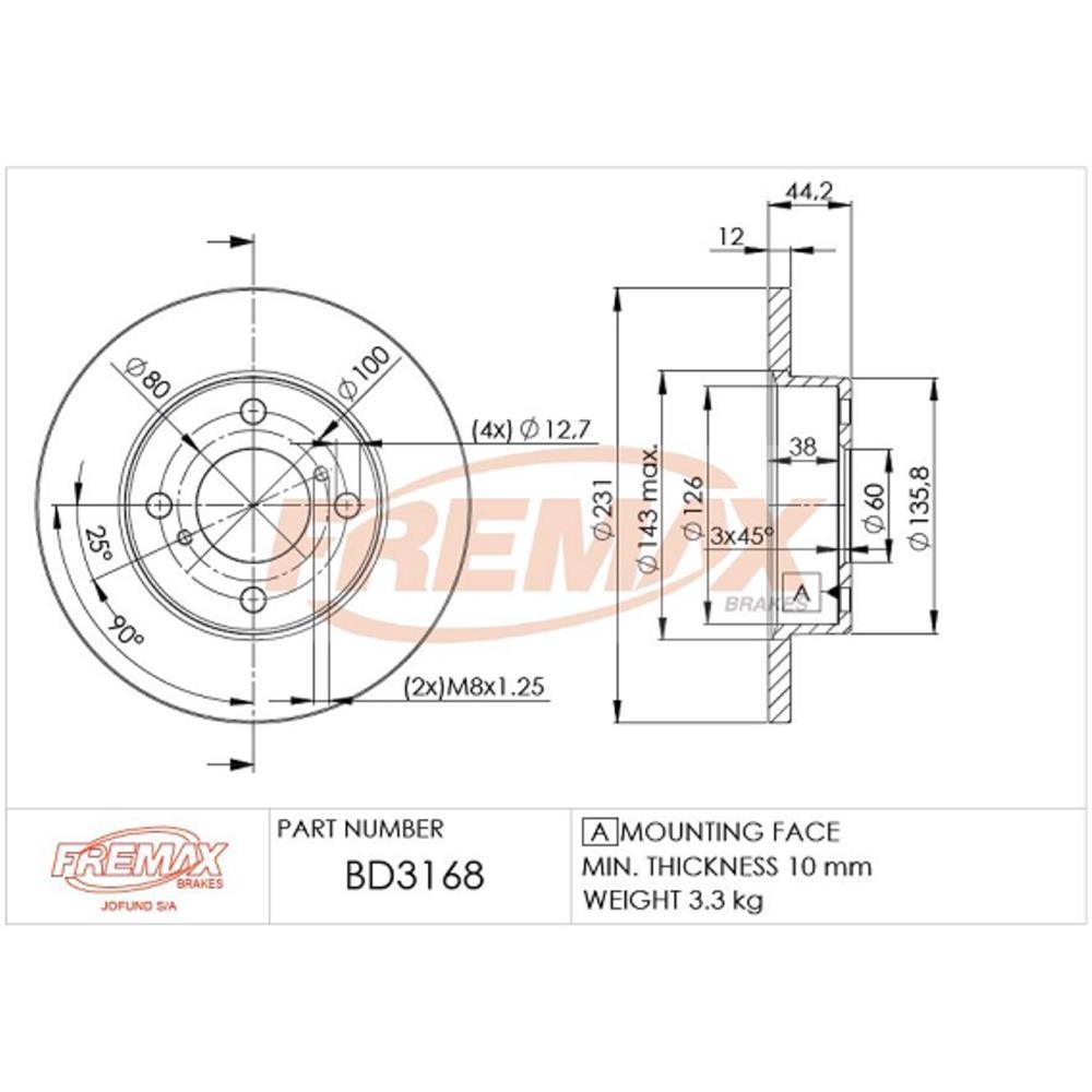 Disco Freio Dianteiro Cargo Family Utility M100 Towner Fremax Bd3168