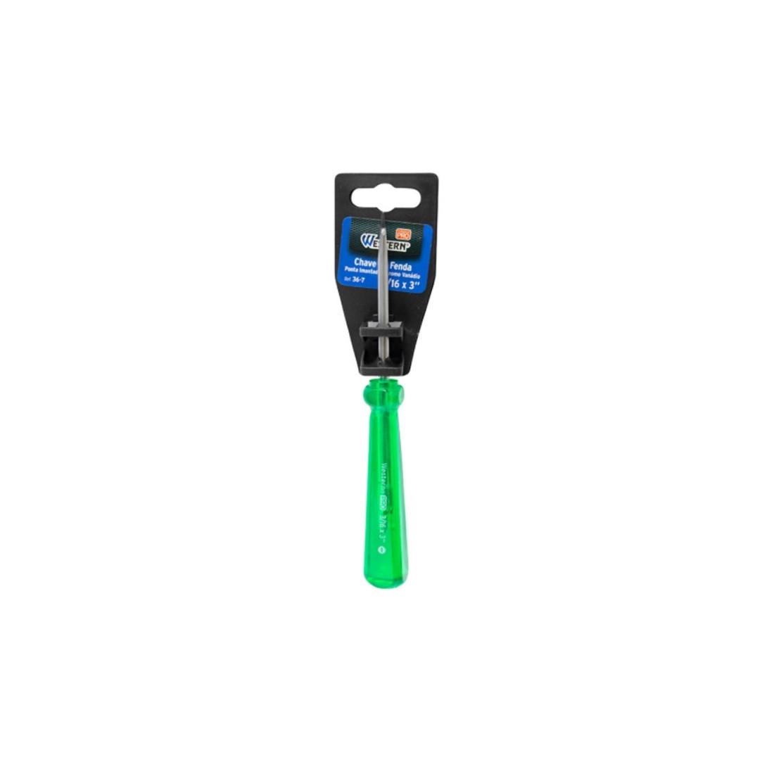Chave Fenda Verde 3/16X3" Ponta Iamantada Western 36-7