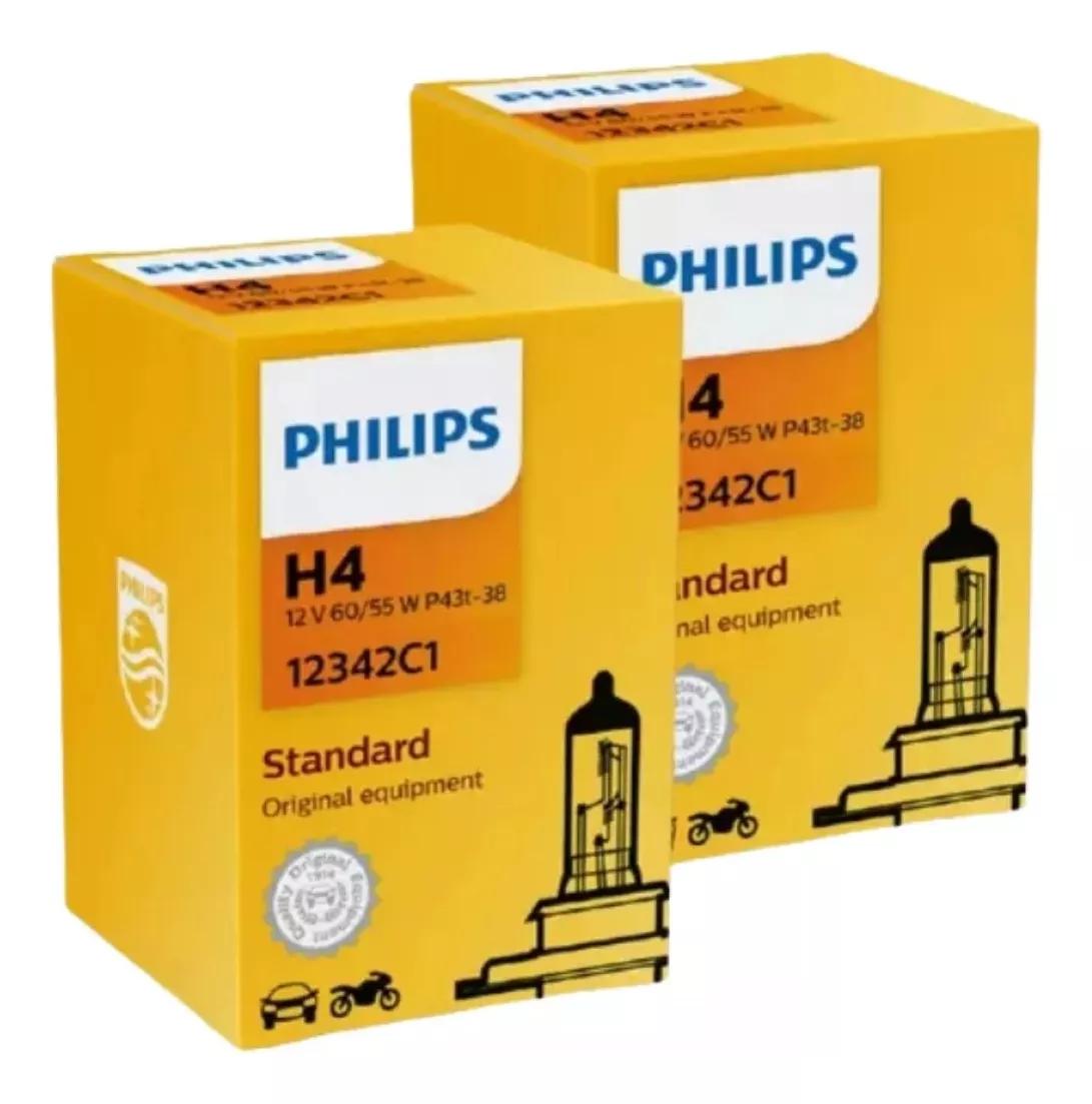 Par Lampadas Farol Baixo E Alto H4 Philips Halogena 12V Philips 12342