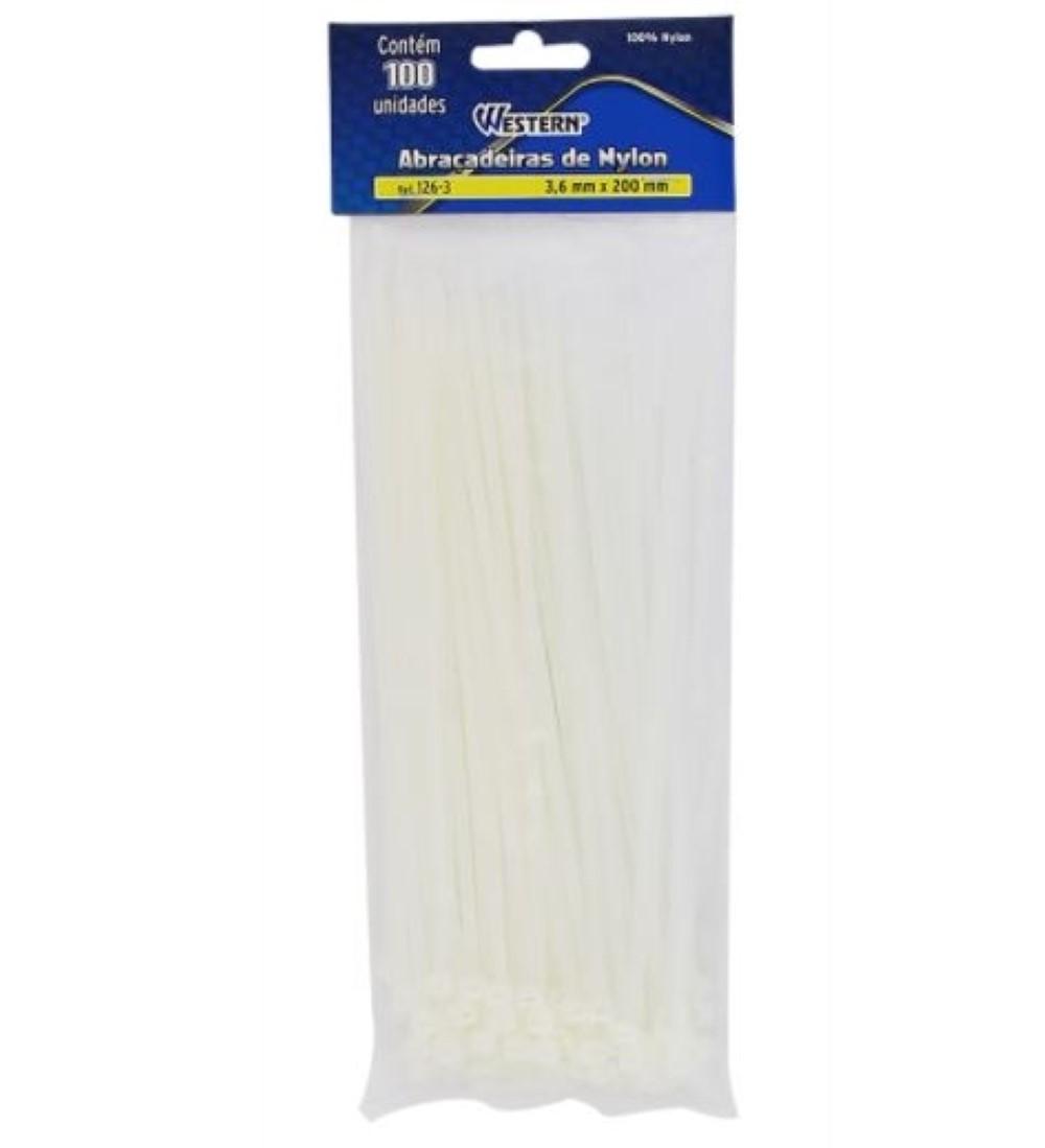 Abracadeiras De Nylon Branco 3,6X200Mm 100 Unid Western 1263