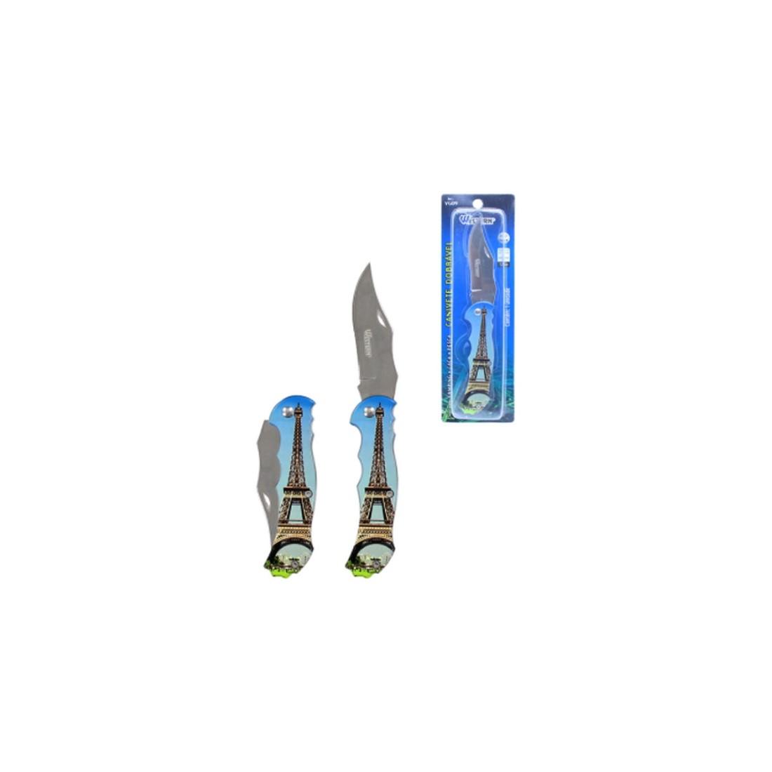 Canivete Dobravel 16,5Cm Azul Torre Eiffel Western Yg09