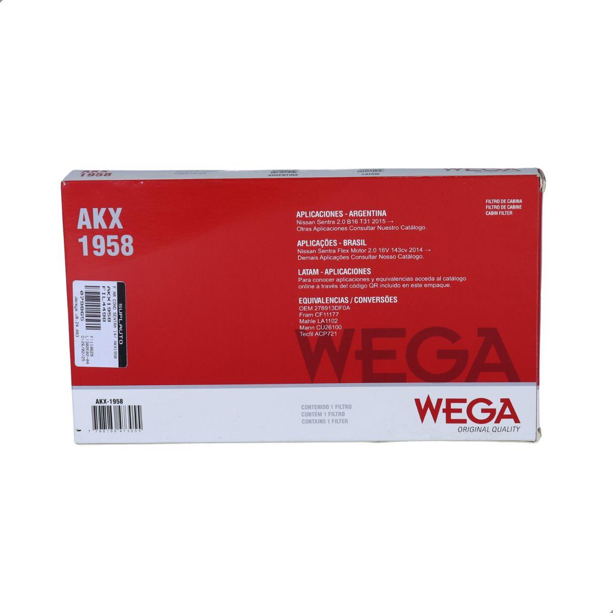 Filtro De Ar Condicionado Sentra 14 2.0 16V Wega Akx1958